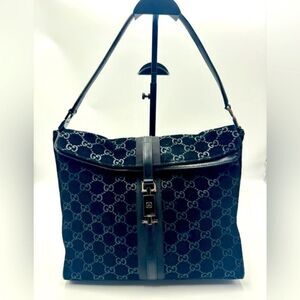 Auth Gucci Black Guccisima Suede Shoulder Bag